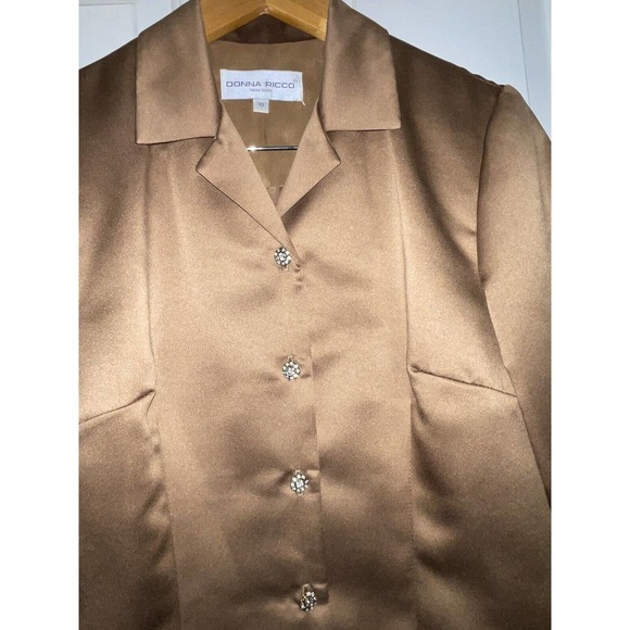 DONNA RICCO Golden Brown Dressy Cocktail Long Skirt Suit Size 10 - Picture 2 of 16